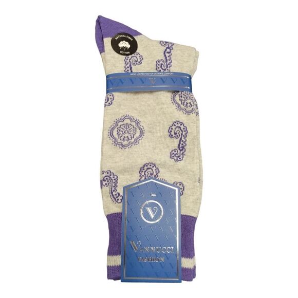 MEN'S VANNUCCI COUTURE PURPLE PAISLEY FASHION DRESS SOCK. - Picture 1 of 3